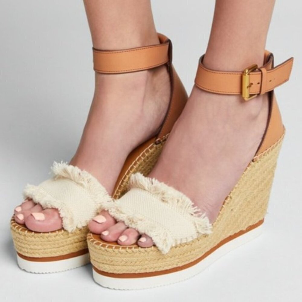 See By Chloe Glyn Canvas Espadrille Wedge Sandal in Natural EU 40/US 9.5/10